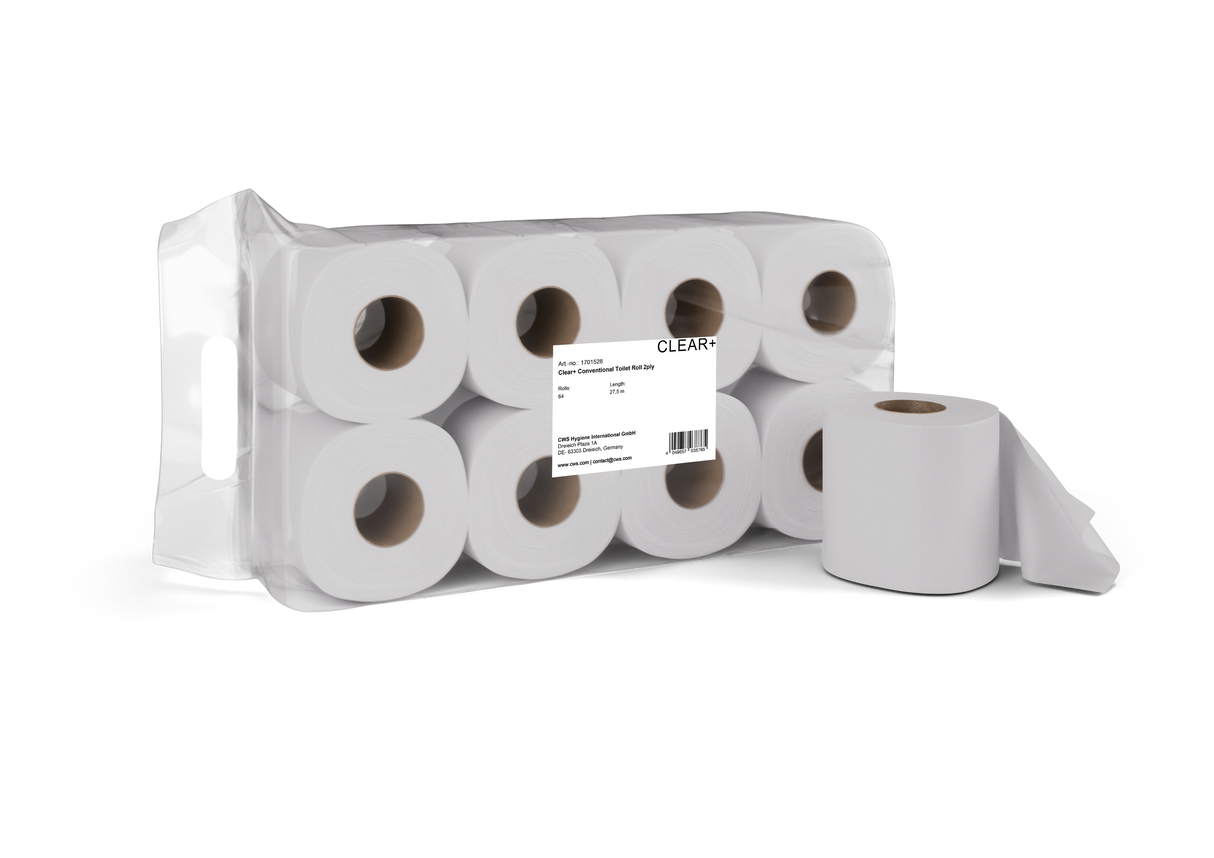 Clear+ Toilettenpapier Standard-Rollen, 2-lagig, 64 Rollen