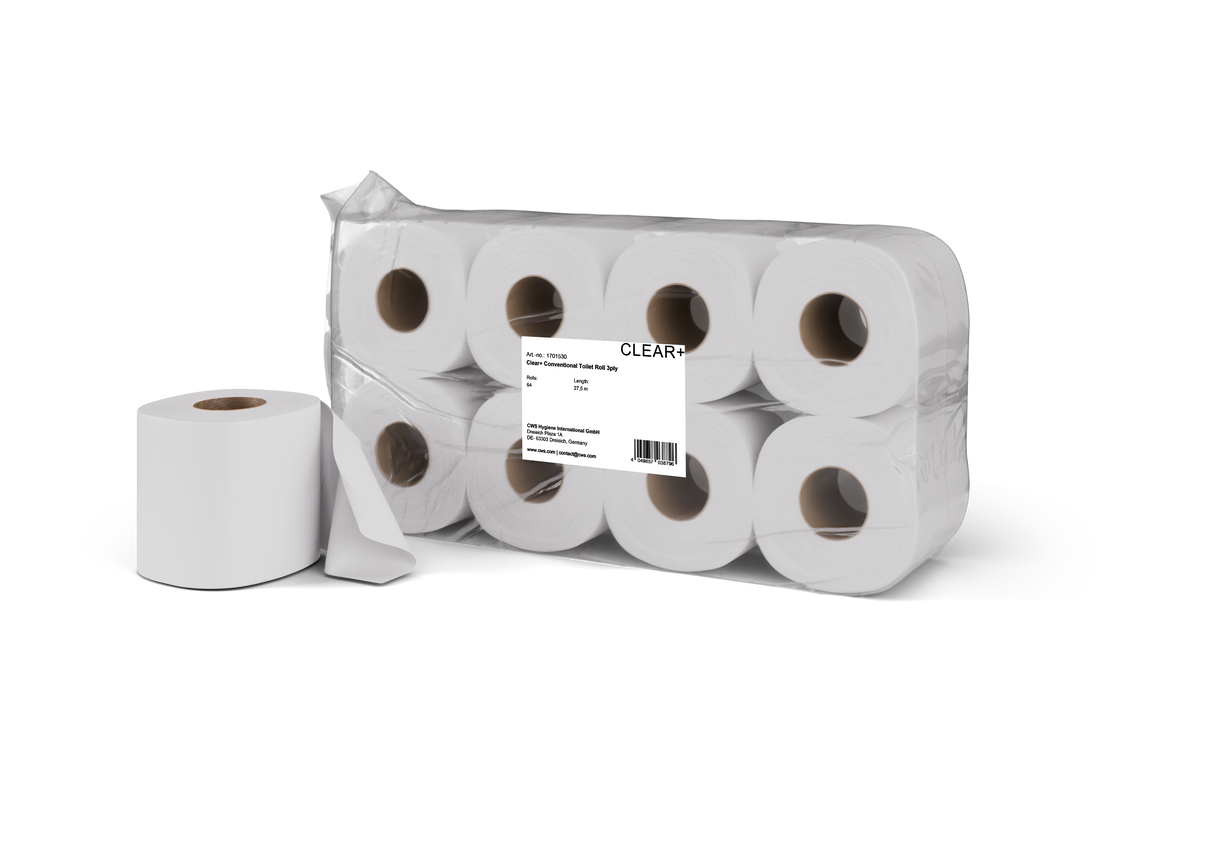 Clear+ Toilettenpapier Standard-Rollen, 3-lagig, 64 Rollen