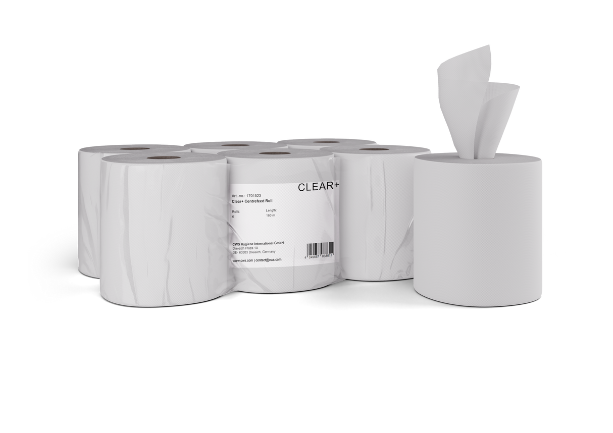 Clear+ Centerfeed paper rolls, 2 ply 160 m