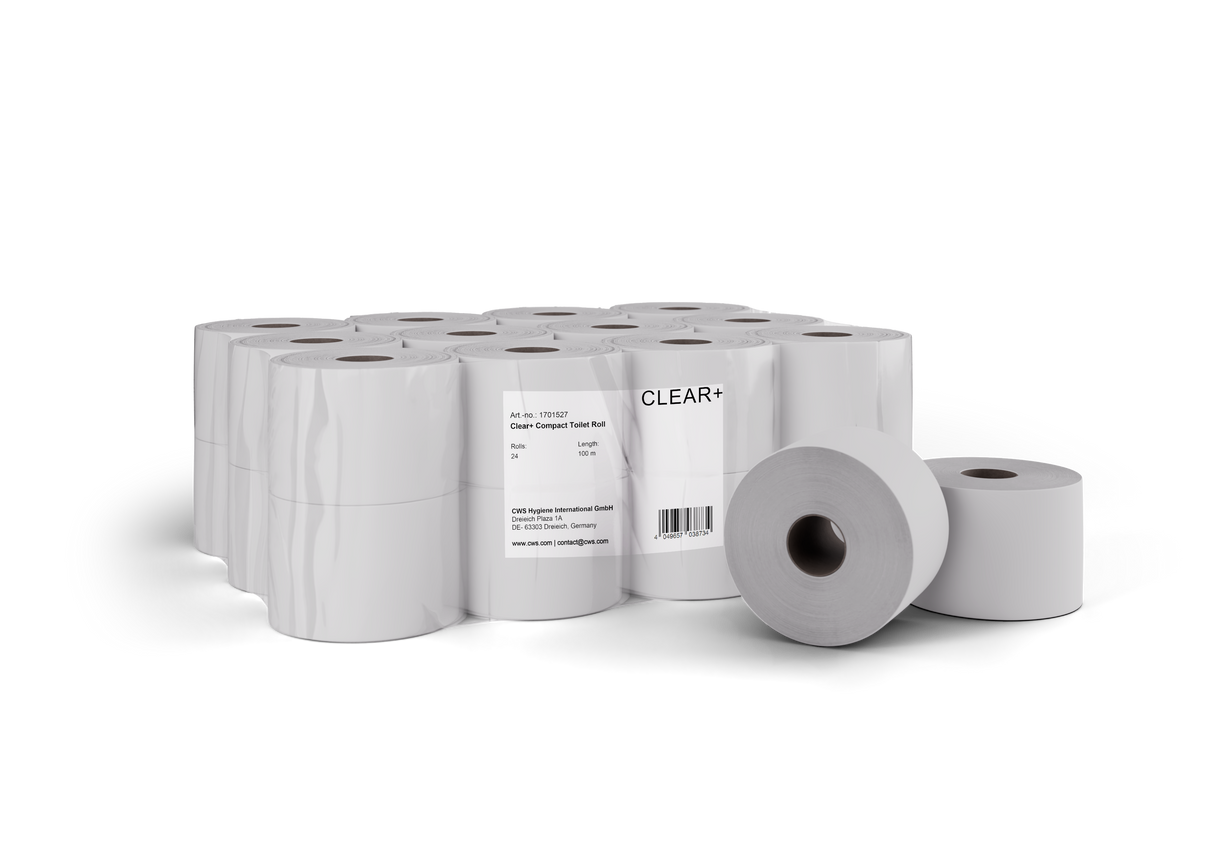 Clear+ Toilet Paper Compact Rolls, 2-ply 100 m